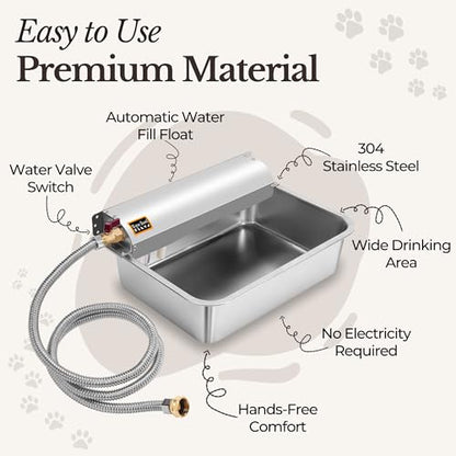Automatic Pet Water Dispenser - 304 Stainless Steel Auto-Fill Water Bowl for Dogs - Poultry & Livestock - Float Water Level Control - 3/4" GHT Faucet Compatible - Wall Mount/Ground Use - size: 2 GAL