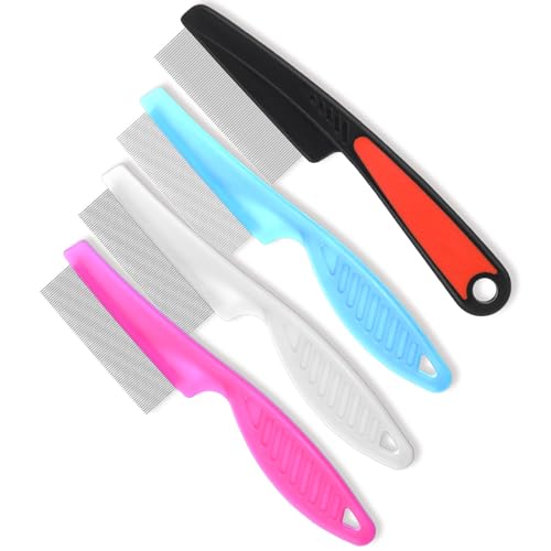 Yolev 4 Pcs Dandruff Comb - Stainless Steel Fine Tooth Comb for Dandruff, Lice, Thick, Dry, Curly Hair - Adult, Unisex - Pink, Blue, White, Black