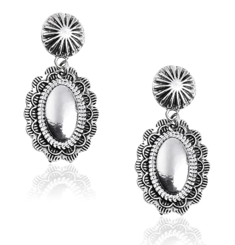 Montana West Rustic Couture's Western Concho Dangle Drop Earrings for Women - color: A-Silver