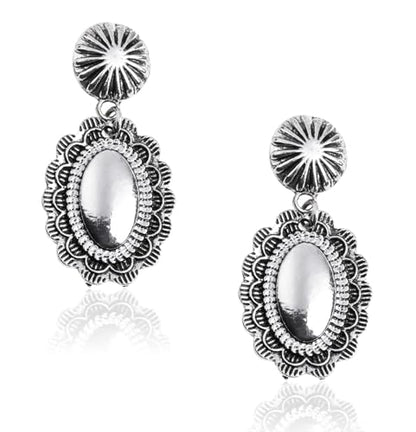 Montana West Rustic Couture's Western Concho Dangle Drop Earrings for Women - color: A-Silver