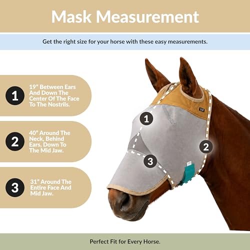 TSZ Horse Fly Mask with Nose Cover - UV Block 70% Breathable Mesh Flymask - size: Horse