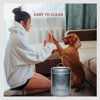 Amici Home Rover Ranch Metal Pet Treat Canister, 64 Oz - Silver | Airtight Treat Storage Jar with Silicone Gasket, Wide Mouth, Lid Handle, Pet Snack Container for Biscuits & Training Bites - style: Treats