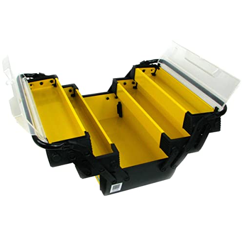 Portable Tool Box - Storage Compartments for Tools, Parts, Crafting Supplies or Tackle by Stalwart - Cantilever Toolbox, 18"L x 11.8"W x 8.25"H, Black/Yellow - style: Cantilever Toolbox
