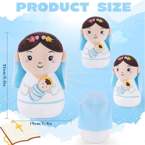 Virgin Mary Plush Doll, 8-Inch Mother Mary Stuffed Plushie Pillow Holding Baby Jesus, Catholic Toys for Kids, Baby Nativity Scene Set, Catholic Gifts for Boys Girls Nursery Decor - style: Virgin Mary