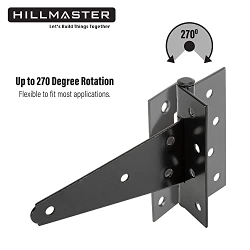 HILLMASTER 6 Inch T-Strap Heavy Duty Shed Door Hinges Gate Strap Hinges Black Tee Hinge Wrought Hardware for Wooden Fences,Yard,Barn Door,Rustproof(2 Pack) - size: 6in 2Pack