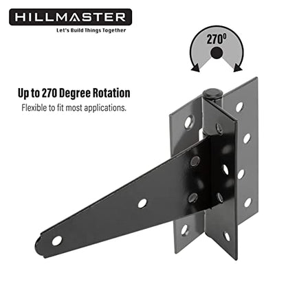 HILLMASTER 6 Inch T-Strap Heavy Duty Shed Door Hinges Gate Strap Hinges Black Tee Hinge Wrought Hardware for Wooden Fences,Yard,Barn Door,Rustproof(2 Pack) - size: 6in 2Pack