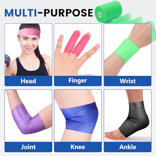 27 Pack Pre Wrap Tape, 9 Colors 2.76 Inch x 11 Yards Prewrap Athletic Tape - color: 9 Colors-27 Pack