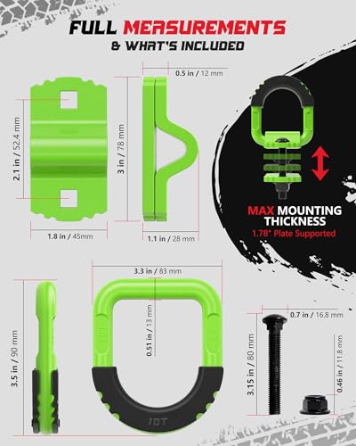 D-Ring Tie Down Anchors with Rubber Isolators, 4 Pack Heavy Duty 10 Ton Capacity Carbon Steel, Bolt-On with Mounting Hardware, Zinc & Powder Coated for Trailer, Truck, Pickup, Garage-Green - color: Green