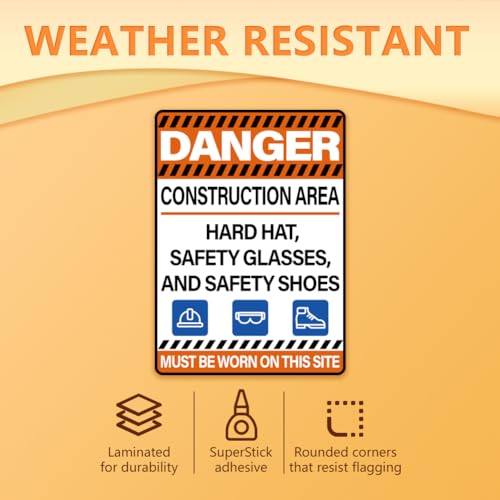 WADORN 10Pcs PPE Must Be Worn Sign Sticker, Hard Hat Saefety Glasses and Safety Shoes Must Be Worn Self-Adhesive Vinyl Decal Construction Area Sign Caution Label for Promoting Safety 7.08x5.12 Inch - style: PPE Must Be Worn