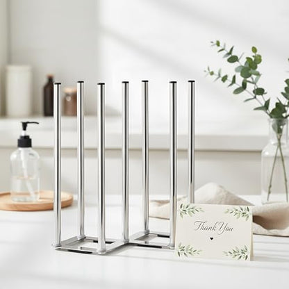 Water Bottle Drying Rack, Cup Drying Rack for Counter, Stainless Steel Tumbler Dryer Stand, Space-Saving Mug & Glass Drying Rack, Heavy-Duty Holder for Cups & Water Bottles (Silver – 7 Pegs) - color: Silver – 7 Pegs