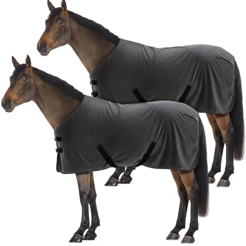 Shinylin 2 Pack 72.8 Inch Fleece Horse Cooler Blankets Cooling and Quick-Dry Horse Cooler Sheet with Double Side Anti-Pilling Breathable Fleece Moisture-Wicking Winter Blanket with Adjustable Buckle