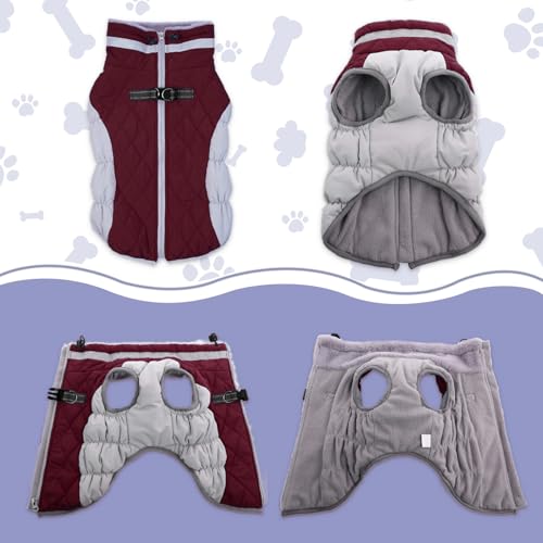 Lelepet Dog Coat Warm Dog Winter Coat Waterproof Dogs Jacket with Harness - color: Burgundy, size: X-Small