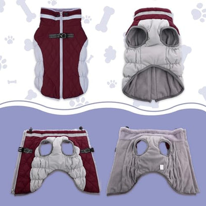 Lelepet Dog Coat Warm Dog Winter Coat Waterproof Dogs Jacket with Harness - color: Burgundy, size: X-Small