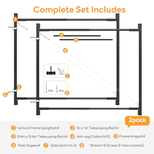 DIYHD 조절 가능한 처짐 방지 게이트 프레임 키트, 2x4 목재용, 2팩 - color: 2팩, size: 33"~62" Wide, 5'~6' High