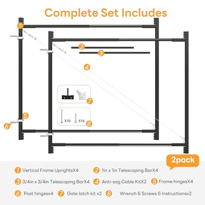 DIYHD 조절 가능한 처짐 방지 게이트 프레임 키트, 2x4 목재용, 2팩 - color: 2팩, size: 33"~62" Wide, 5'~6' High