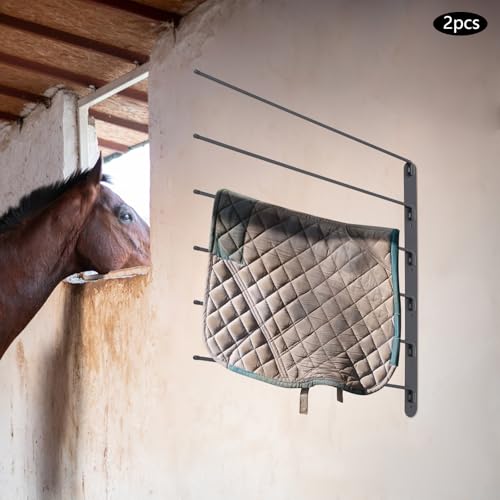 Wall Mounted Saddle Blanket Rack 2 Pack – 180° Swivel Rods for Easy Access, 5.51in Spacing for Airflow – Rust Resistant Carbon Steel, Holds Blankets, Backpacks, Towels – Home, Stable, Garage Storage