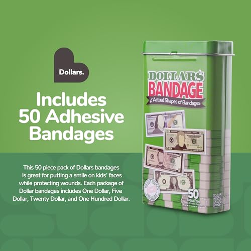BioSwiss Bandages, Money Shaped Self Adhesive Bandage Set, Latex Free, Sterile Wound Care, 50 Count - color: Money, size: 50-Count Tin