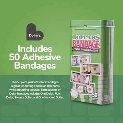 BioSwiss Bandages, Money Shaped Self Adhesive Bandage Set, Latex Free, Sterile Wound Care, 50 Count - color: Money, size: 50-Count Tin