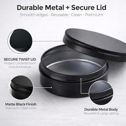 3 Pcs, Metal Tin Round Container, Mini Portable Small Storage Container Kit with Twist Lid for Home Storage 2.5x1 Inch, Black