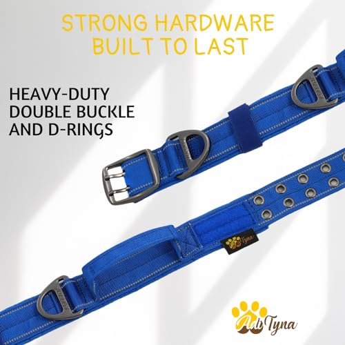 ADITYNA Heavy Duty Dog Collar for Medium Dogs with Traffic Handle - color: Royal Blue, size: Medium: Fit 15-19" Neck