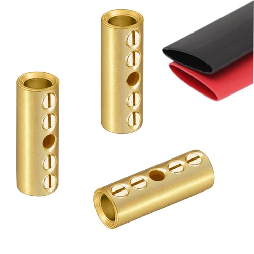 2 Gauge Wire Butt Connectors 6 PCS Brass Mechanical Butt Splice Connectors Kit 2 AWG Mechanical Repair Splice Kit Splice Screw Sleeves 6 PCS Mechanical Splices & 3:1 Heat Shrink Tubes - size: 2 Gauge, style: Mechanical Splice - Bare Pure Brass