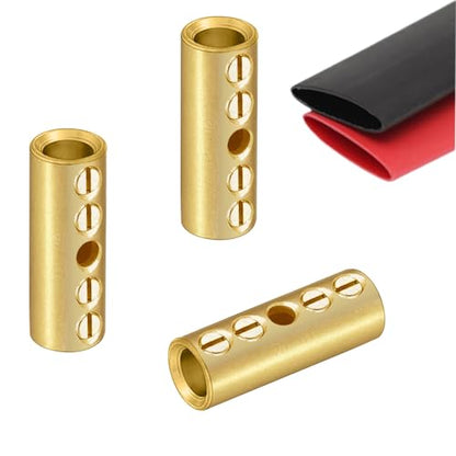 6 Gauge Wire Butt Connectors 6 PCS Brass Mechanical Butt Splice Connectors Kit 6 AWG Mechanical Repair Splice Kit Splice Screw Sleeves 6 PCS Mechanical Splices & 3:1 Heat Shrink Tubes - color: Bare Brass