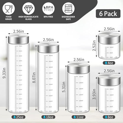CWHHRN 8 Oz Glass Bottles with Lid, 2 Pack | BPA Free Leakproof Borosilicate Glass Bottles, Ideal for Beverage, Protein Shakes and Food Storage