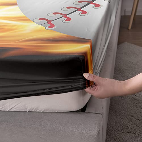 HOSIMA Teens Sports Baseball Bedding Full,1 Fitted Sheet+2 Pillowcases. - color: Black-a, size: Full 55"*75"