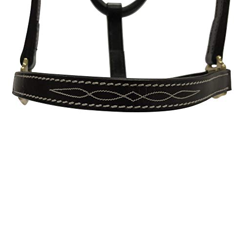 Huntley Equestrian Fancy Stitched Adjustable Premium Leather Pony Halter Elegant & Durable With Brass Hardware, Adjustable Crown Piece - Brown