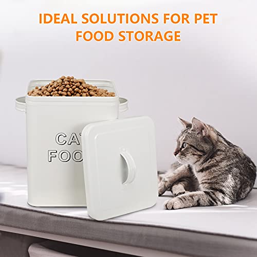 Pethiy Cat Food and Treats Containers Set with Scoop for Cats or Dogs -Tight Fitting Wood Lids - Coated Carbon Steel - Storage Canister Tins-Cat-White - color: White(CAT FOOD)