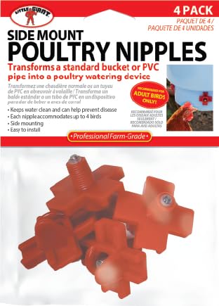 Little Giant® Side-Mounted Poultry Nipple (4-Pack) Gravity Fed Water Nipples for Automatic Bird & Chicken Watering (Item No. 188890)