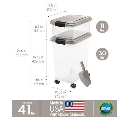 IRIS USA Airtight Dog Food Storage Container Combo, 30 lb & 11 lb Bin - color: Chrome