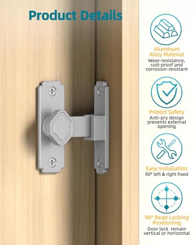 90 Degree Barn Door Lock, Rustproof Sliding Gate Latch, Silver 1Pc - color: Silver-1PC