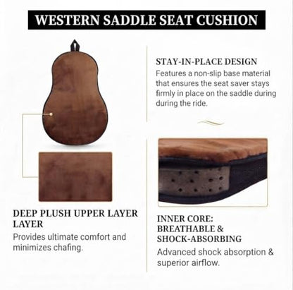 Short Plush Western Saddle Seat Pad, Brown Horse Seat Cushion | Short plush fabric, skin friendly western saddle pad, soft texture, comfortable riding experience, plush equestrian mat