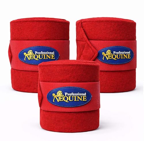CHALLENGER 10ft Horse Grooming Leg Polo Wrap Set of 4 Soft Fleece 95R - color: Red