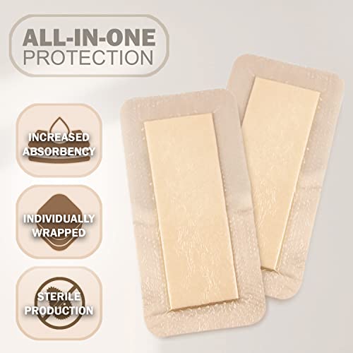 EVERLIT Care Silicone Foam Dressing with Adhesive Border | Highly Absorbent Hypoallergenic Bandages for Chronic Wounds, Bed Sores, Pressure Ulcers | Gentle & Secure Adhesion (2" x 5" | 10 Pack) - size: 2" x 5" | 10 Pack
