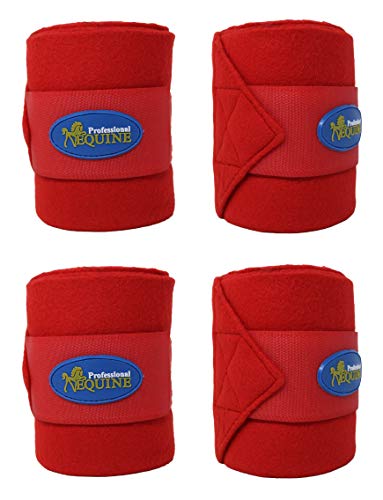 CHALLENGER 10ft Horse Grooming Leg Polo Wrap Set of 4 Soft Fleece 95R - color: Red