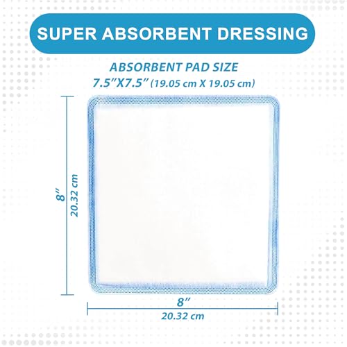 MedVance Super Absorbent Wound Dressing, Non-Adhesive Pads, 8"x8", Box of 5 | Sterile And Individually Wrapped - Non-Stick Wound Bandages - Super Soft - Highly Absorbent & Lock Exudate - Leakproof - size: 8"x8", style: 5 Pack