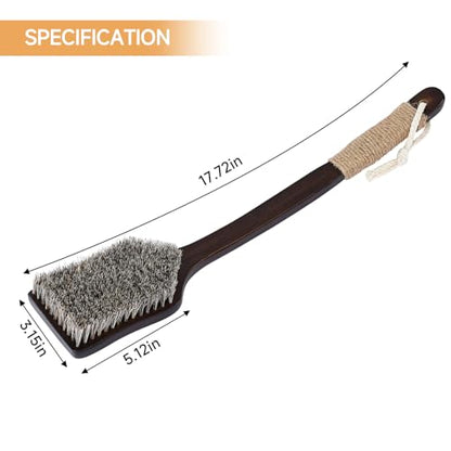 Back Scrubber Shower Brush,Dry Brushing Body Brush with 17.7 Inch Curved Long Handle, Natural Bristles for Lymphatic Drainage, Soft & Stiff Bristles Available (Soft-Fine Boar Bristles)