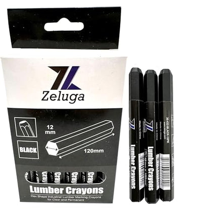Zeluga 4.7in. x 0.47in. Hex Shape Industrial Lumber Marking Crayons for Clear and Permanent Markings, Black 12 Pack - color: Black, size: 1 Count (Pack of 12)
