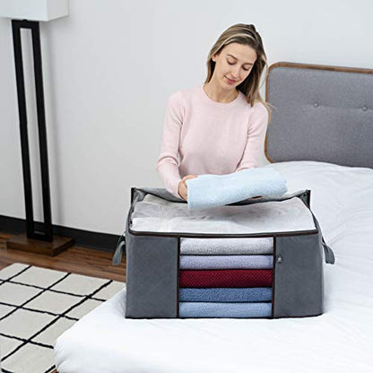VENO 3 Pack Oversize Clothes Storage Bag with Reinforced Handle 34 Gallon | Thick Container Bins Organizer for Blankets, Comforters, Bedding, Foldable w/ Sturdy Zipper, Clear Window, Grey(34 Gallon) - size: Oversize, 34 Gallon, Set of 3