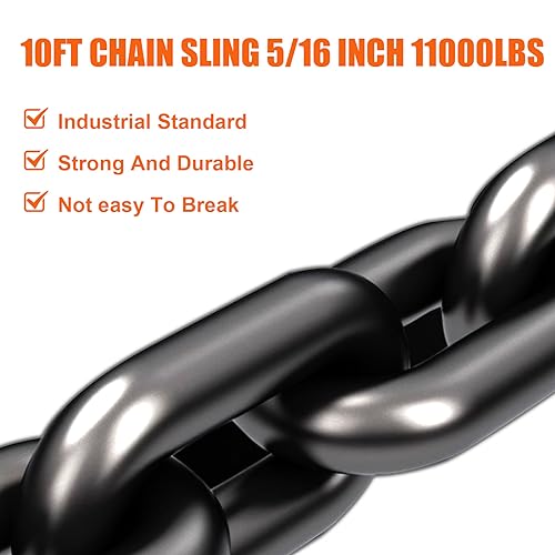 Lift Chain Sling with Hooks 10Ft 4 Way x 5/16 inch 11000lbs 5 Ton for Chains Lifting