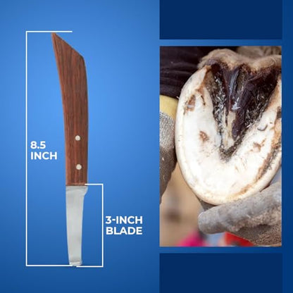 Hoof Knife Double Edged Wide Straight Blade,Stainless Steel Curved Blade Farrier Tool with Wooden Handle (Left Hand) - style: Extra Long Shaft - LH