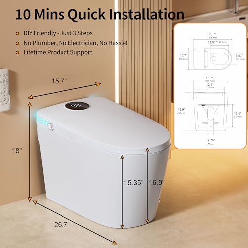 Smart Toilet with Bidet Heated Seat Dual Auto Flush Manual Seat & Lid | Child Mode Warm Water Wash Air Dry Tankless Electric One Piece Toilet for Bathroom with Siphon Dual Flush 0.8/1.2 GPF - color: Cream White