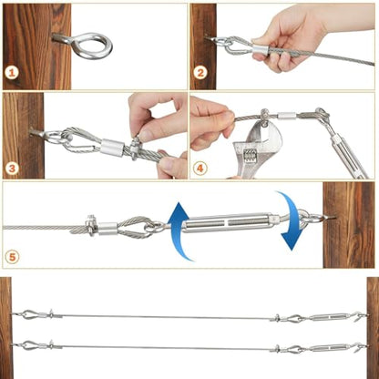 TooTaci 1/8" Wire Rope Kit, 100ft 304 Stainless Steel Cable, M6 Turnbuckles - color: 30M+M6 Turnbuckle Wire Tensioner Kit