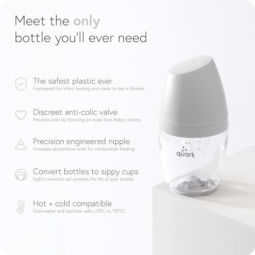 BuubiBottle Max Slow Flow Bottle for Newborn Babies by Quark - with Anti-Colic RealFeel Nipple to Simulate Breastfeeding - BPA-Free, PVC-Free, Toxin-Free - 8 Oz Bottle with Lid, 2 Pack - Gray - color: Gray