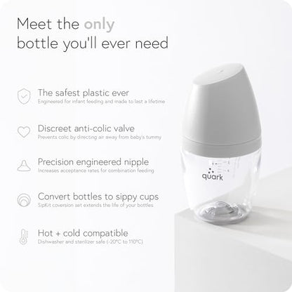 BuubiBottle Max Slow Flow Bottle for Newborn Babies by Quark - with Anti-Colic RealFeel Nipple to Simulate Breastfeeding - BPA-Free, PVC-Free, Toxin-Free - 8 Oz Bottle with Lid, 2 Pack - Gray - color: Gray
