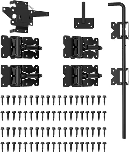 Vinyl Fence Gate Double Gate Hardware Kit Black (for Vinyl, PVC etc Fencing) Fence gate Hardware Fence Gate Kit has 4 Hinges, 1 Latch, and 1 Drop Rod(MWJ)