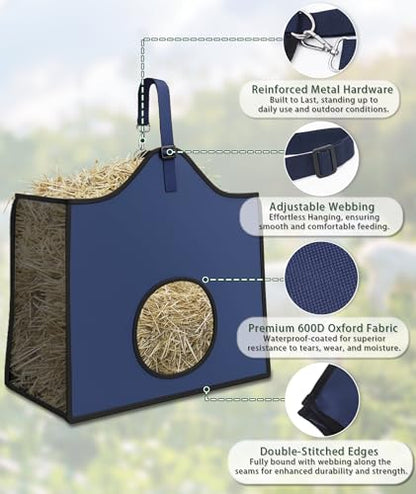 Hay Feeder for Goats and Horses - Slow Feed Design, Heavy Duty Hanging Hay Bag for Barn, Trailer & Paddock, Easy to Hang & Clean(2pcs, Navy Blue) - color: 2pcs-navy blue