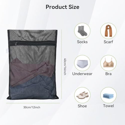 OTraki 2 Pack Durable Mesh Laundry Bags for Delicates 12x16 Inches | Breathable Washing Bags with Sturdy Zipper Reusable Lingerie Bags for Clothes Pants Underwear Bra Socks - size: 12 x 16 Inch